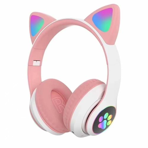 Stn28 Işıklı Kedi Bluetooth ( Kablosuz ) Kulaklık Pembe